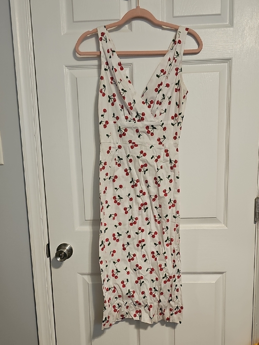Stop Staring White Cherry-Print V-Neck Midi Dress